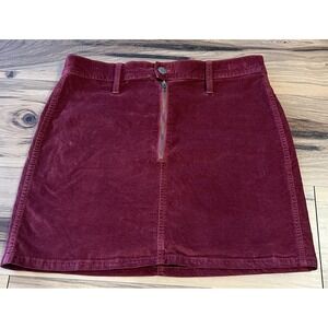 Madewell Stretch Velveteen Straight Zip Mini Skirt Maroon Sz 28 Fall Winter